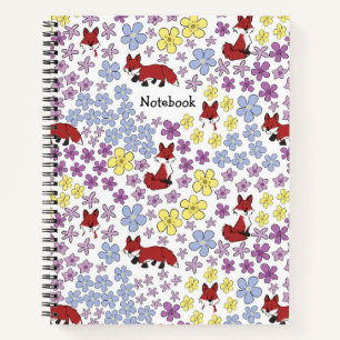 Cuaderno Personalizar Cute Red Fox Flores Coloridas