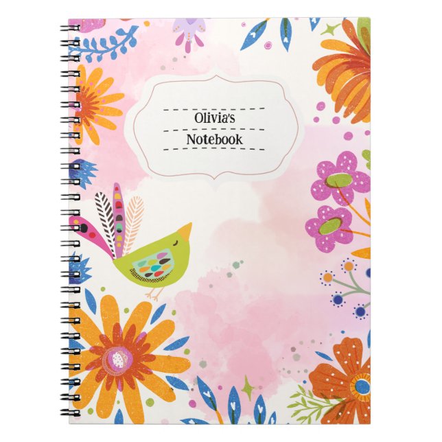 Cuaderno PERSONALIZAR: Diario para portátiles de Aves y Flo (Frente)