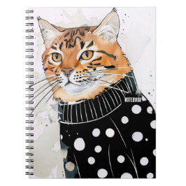 Cuaderno PERSONALIZAR: Gato en suéter de polkadot negro |