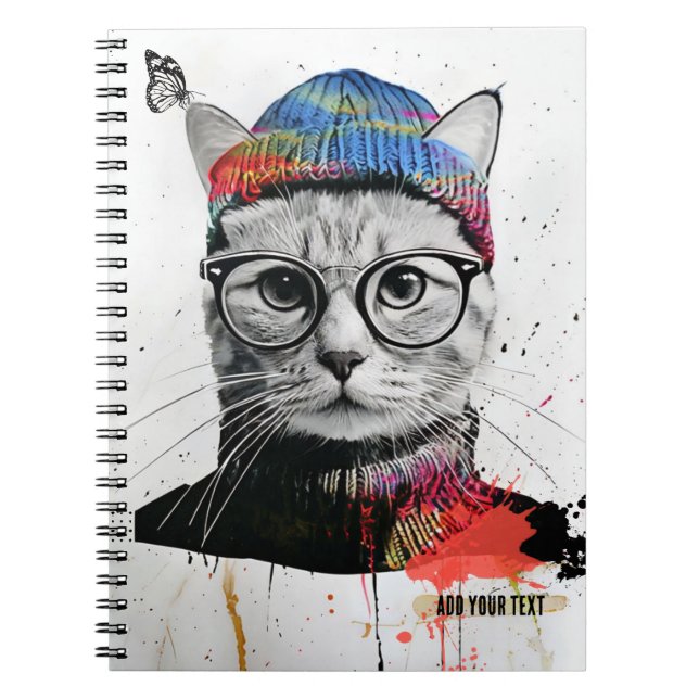 Cuaderno PERSONALIZAR: Gato Hipster | Diario de bloc de not (Frente)