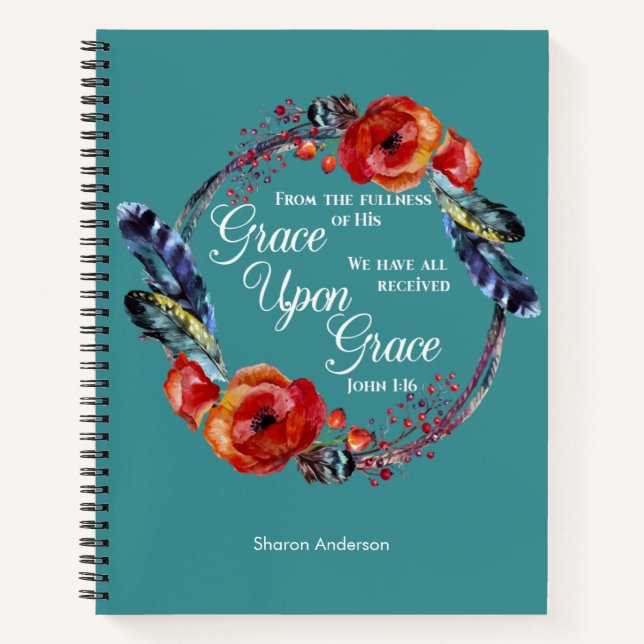 Cuaderno Personalizar John 1:16 Gracia por Escritura de Gra (Anverso)