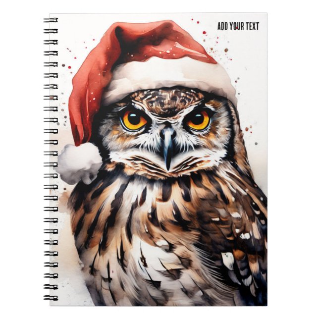 Cuaderno PERSONALIZAR: Lechuza con gorra de Navidades | Cua (Frente)