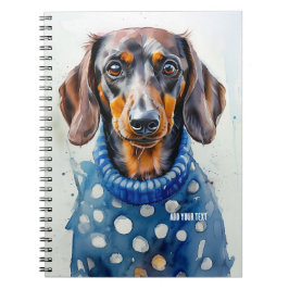 Cuaderno PERSONALIZAR: Perro Dachshund en suéter azul |