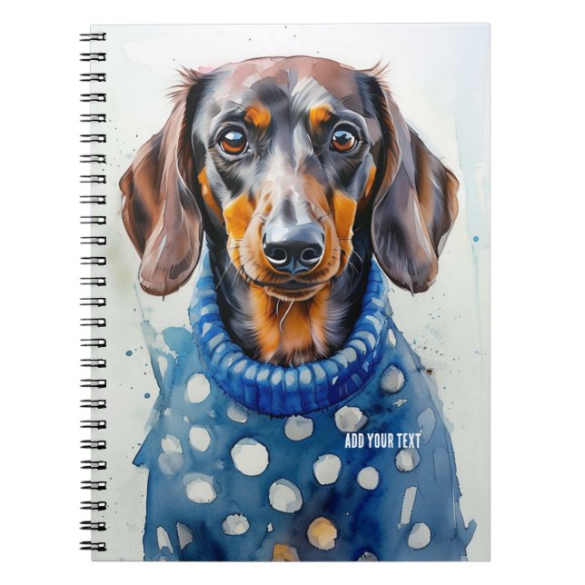 Cuaderno PERSONALIZAR: Perro Dachshund en suéter azul | (Frente)