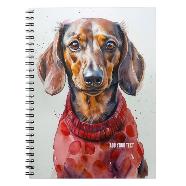 Cuaderno PERSONALIZAR: Perro Dachshund en suéter rojo | (Frente)