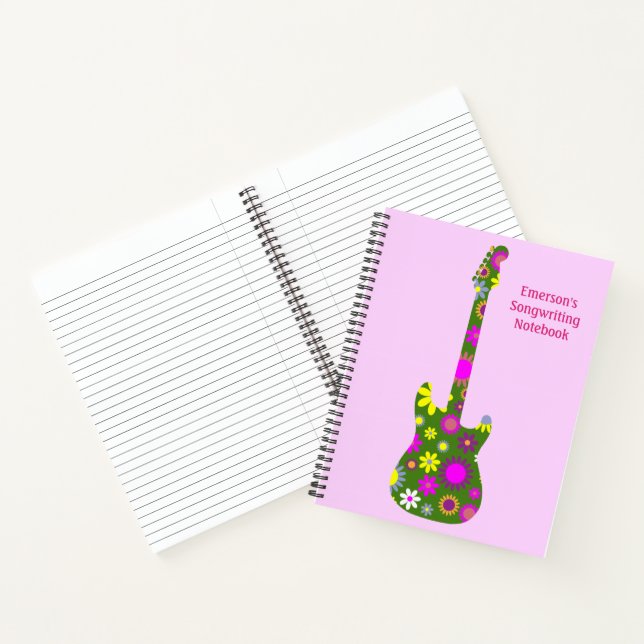 Cuaderno Personalizar rosa de guitarra retro y personalizad (Interior)