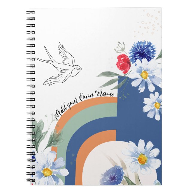Cuaderno PERSONALIZE BOHO Flowers with Bird Notebook (Frente)
