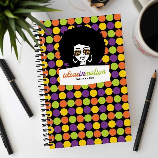 Cuaderno Personalized Afro Retro Polka Dot (Retro Feel, Bright Writing Notebook)