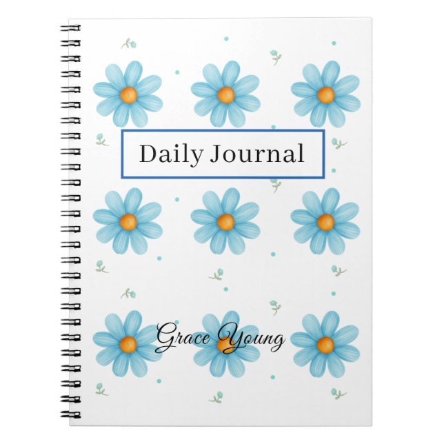 Cuaderno Personalized Blue Daisy Notebook Custom Name (Frente)