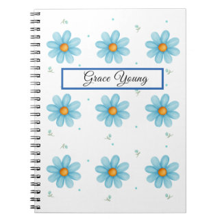Cuaderno Personalized Blue Daisy Notebook Custom Name