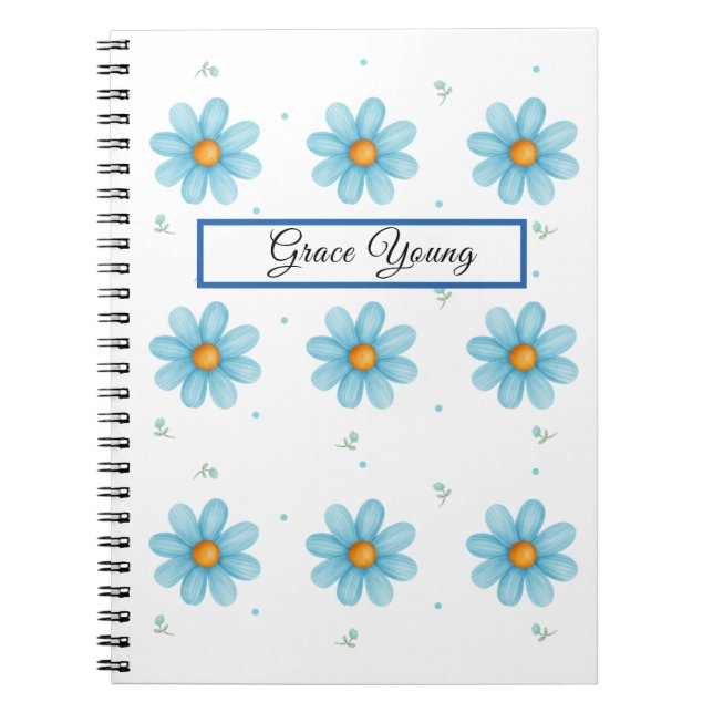Cuaderno Personalized Blue Daisy Notebook Custom Name (Frente)