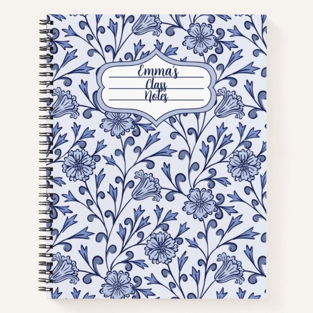 Cuaderno Personalized Blue Floral Spiral Notebook 8.5x11 (Anverso)