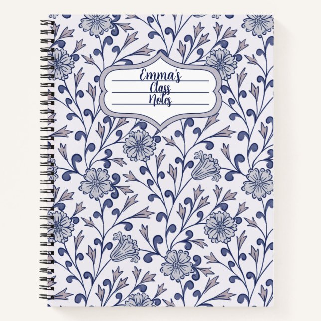 Cuaderno Personalized Blue Floral Spiral Notebook 8.5x11 (Anverso)