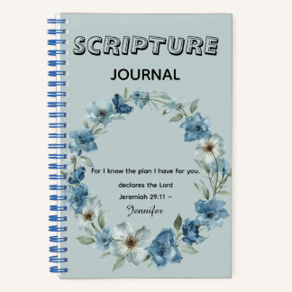 Cuaderno Personalized blue flower Bible Scripture jeremiah 