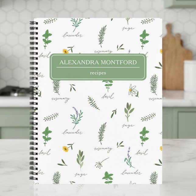 Cuaderno Personalized Botanical Recipe Notebook (cute sweet cottagecore herb garden floral recipe notebook with custom name, mothers day gift)