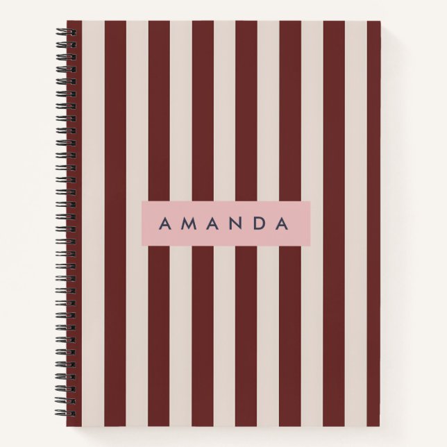 Cuaderno Personalized Burgundy & Ivory Stripe (Anverso)