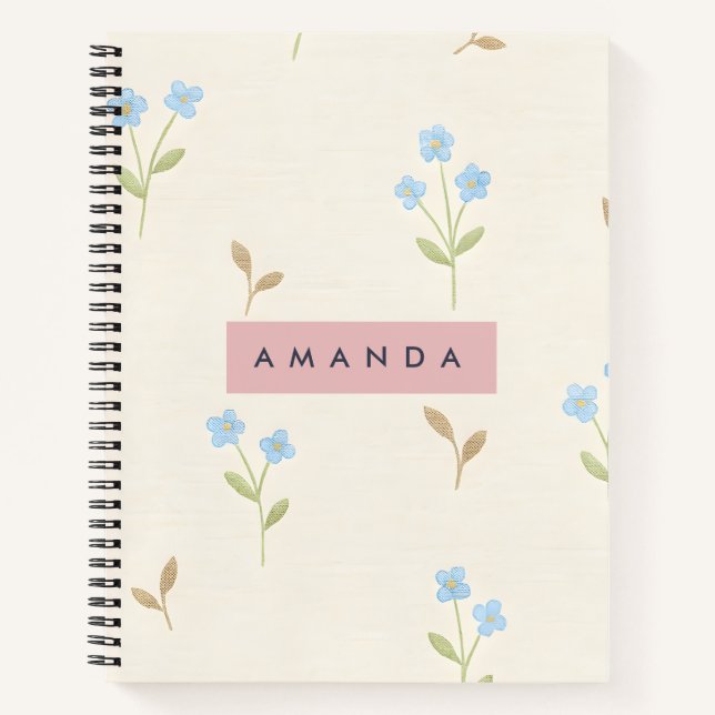 Cuaderno Personalized Charming Blue Wildflower Print  (Anverso)