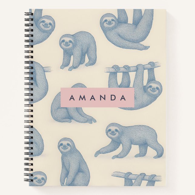 Cuaderno Personalized Charming Elegant Blue Sloth Pattern (Anverso)