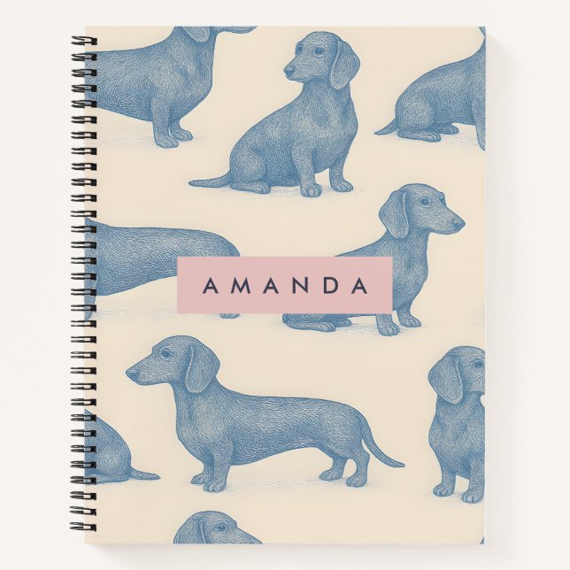 Cuaderno Personalized Charming Elegant Dachshund Pattern (Anverso)