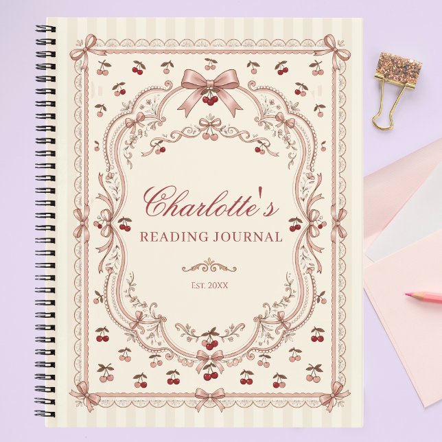 Cuaderno Personalized Cherry Bow Book Lover Reading Journal (Subido por el creador)