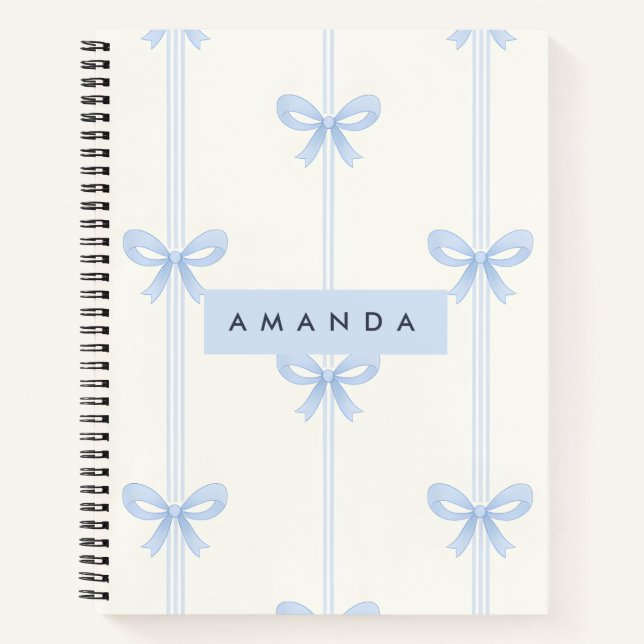 Cuaderno Personalized Coquette Pastel Soft Blue Ribbon Bow  (Anverso)