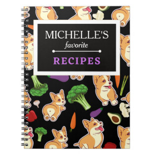 Cuaderno Personalized Corgi and Food Pattern Black