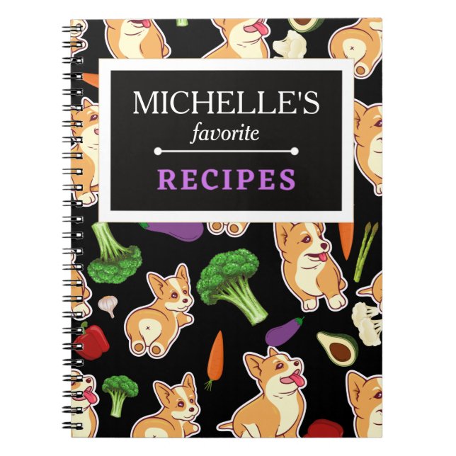 Cuaderno Personalized Corgi and Food Pattern Black (Frente)