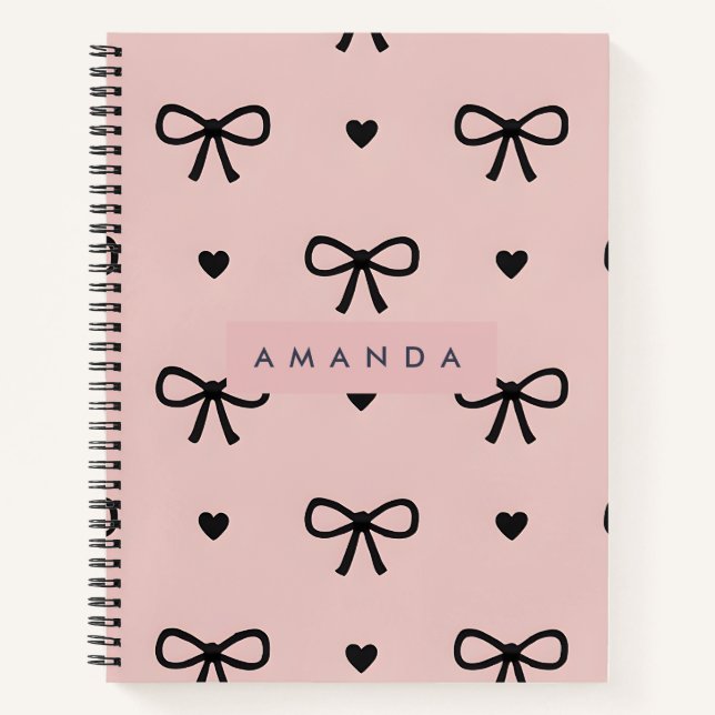 Cuaderno Personalized Cute Chic Pink Bow & Heart Pattern (Anverso)