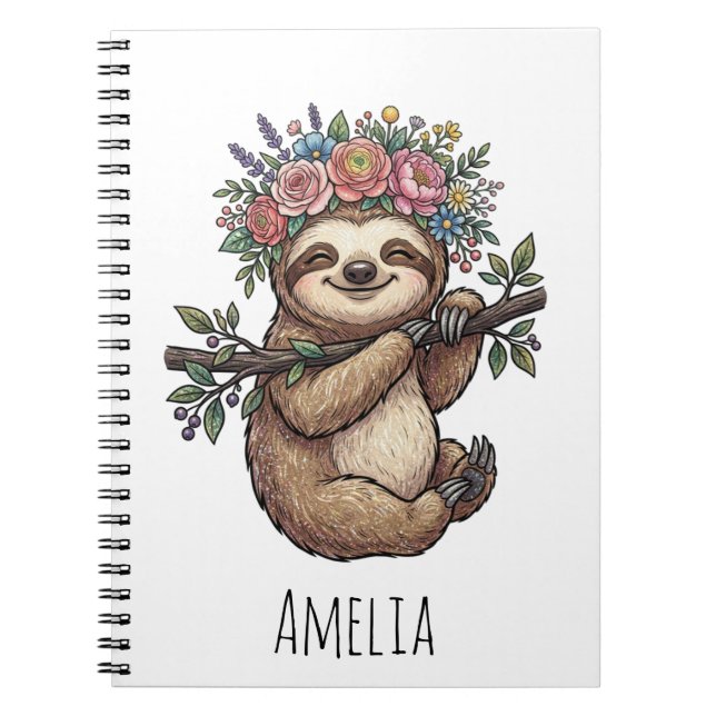 Cuaderno Personalized Cute Floral Sloth with Flower Crown   (Frente)