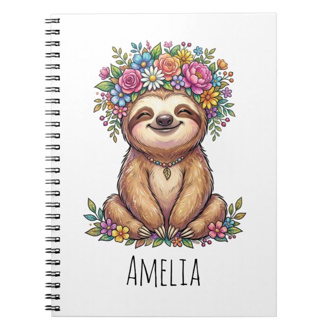 Cuaderno Personalized Cute Floral Sloth with Flower Crown   (Frente)