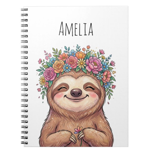 Cuaderno Personalized Cute Floral Sloth with Flower Crown   (Frente)