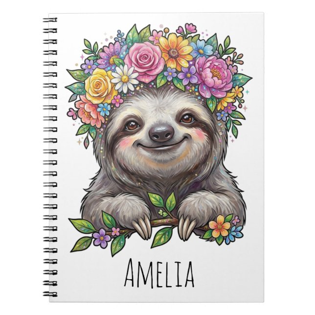Cuaderno Personalized Cute Floral Sloth with Flower Crown   (Frente)