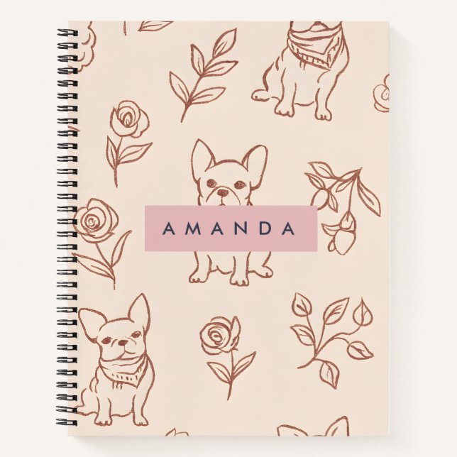 Cuaderno Personalized Cute French Bulldog Floral  (Anverso)