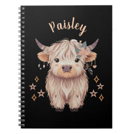 Cuaderno Personalized Cute Highland Cow Notebook Black