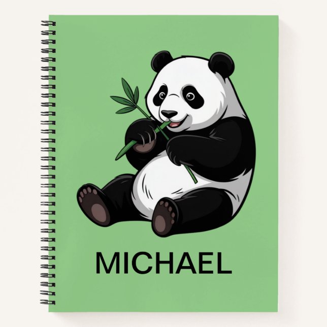 Cuaderno Personalized Cute Panda Bear Greenery Bamboo (Anverso)