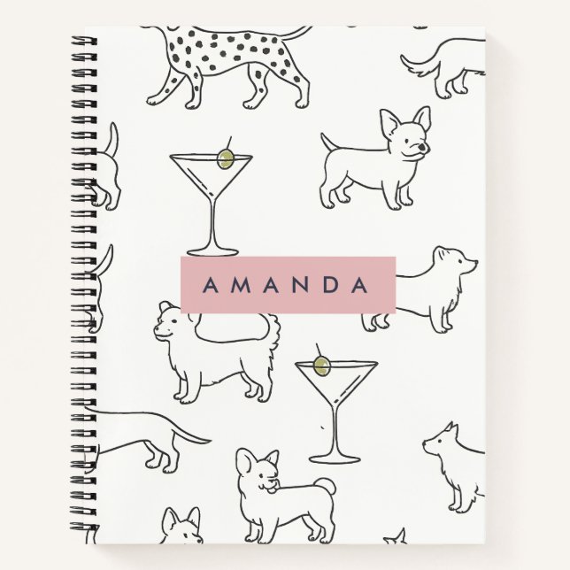 Cuaderno Personalized Cute Playful Dogs & Martinis  (Anverso)