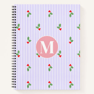 Cuaderno Personalized Cute Striped Holiday Christmas Holly 