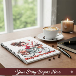 Cuaderno Personalized Cute Watercolor Girl Bicycle & Brews 