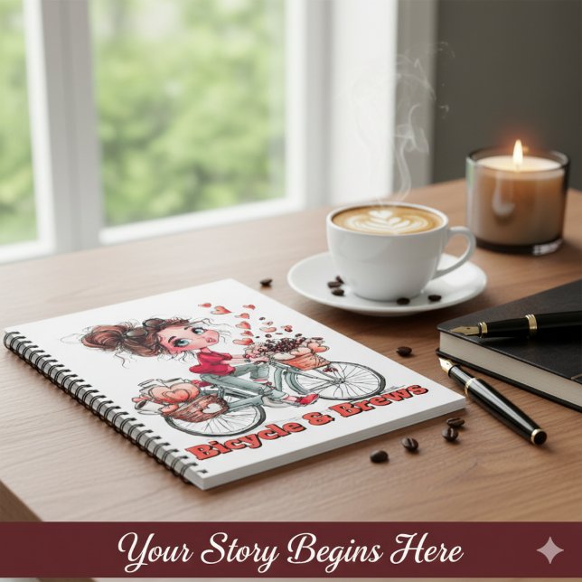Cuaderno Personalized Cute Watercolor Girl Bicycle & Brews  (Subido por el creador)