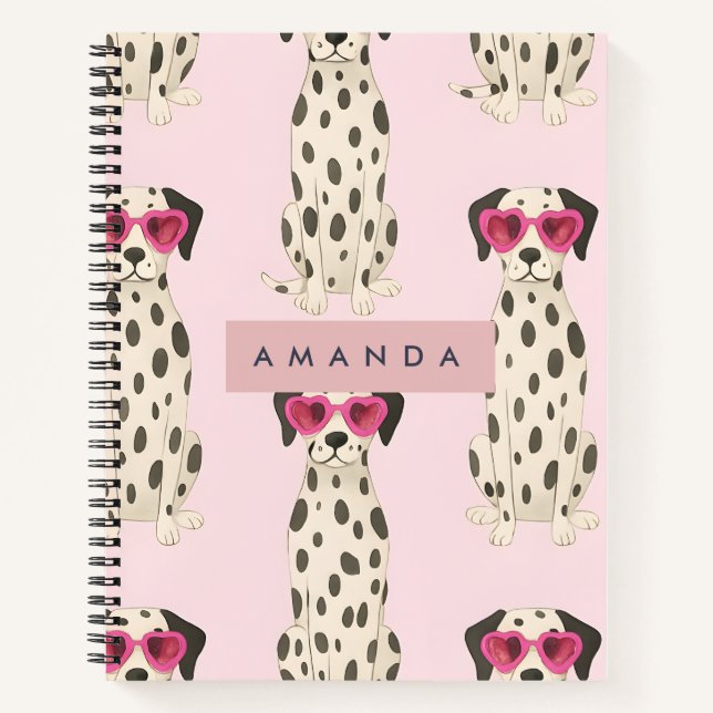 Cuaderno Personalized Dalmatian Dog with Pink Heart Glasses (Anverso)