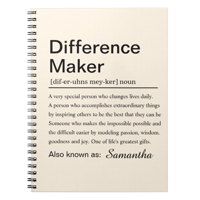 Cuaderno Personalized Difference Maker Definition Custom (Frente)