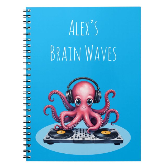 Cuaderno Personalized DJ Octopus Brain Waves Design (Frente)
