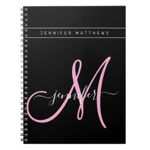 Cuaderno Personalized Elegant Script Black Pink Monogram