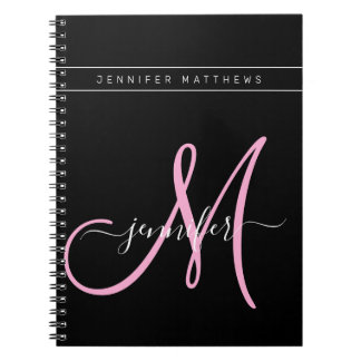 Cuaderno Personalized Elegant Script Black Pink Monogram