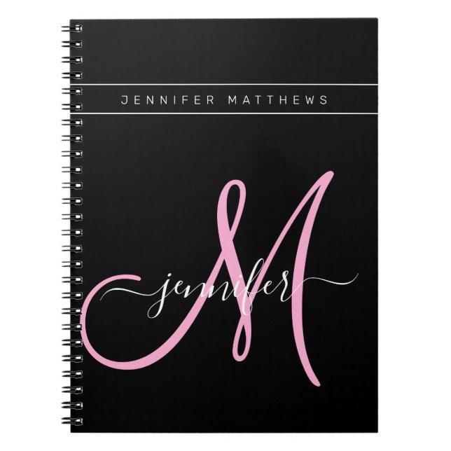 Cuaderno Personalized Elegant Script Black Pink Monogram (Frente)