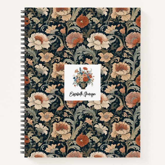 Cuaderno Personalized Elegant Stylish Vintage Dark Floral (Anverso)