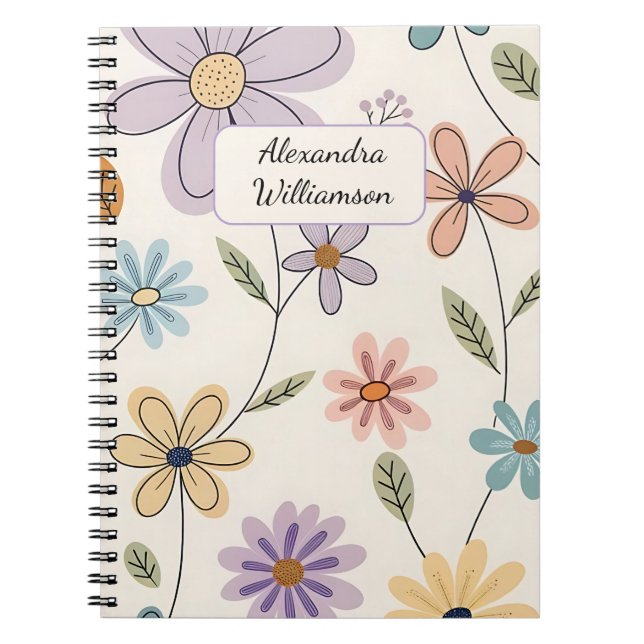 Cuaderno Personalized Floral Notebook – Custom Name Pastel (Frente)