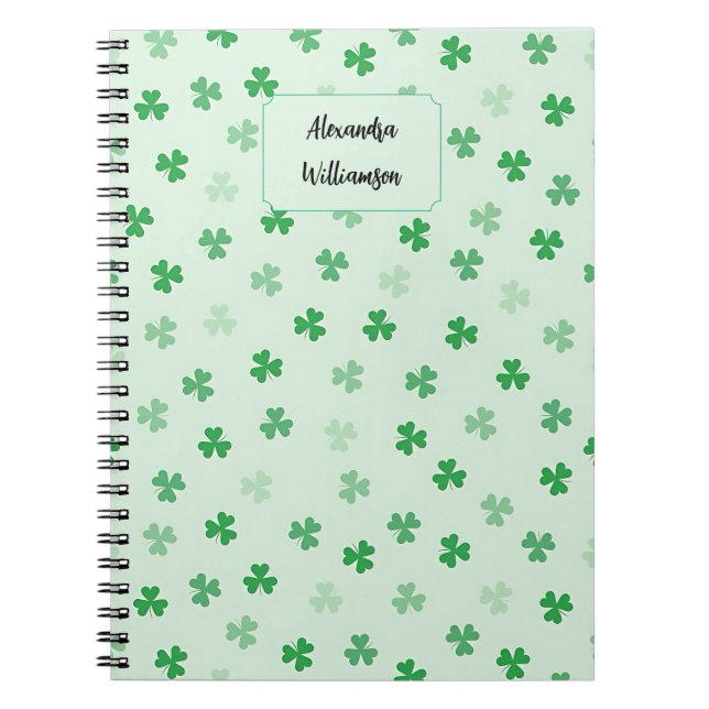 Cuaderno Personalized Green Clover Notebook | Minimal Lucky (Frente)