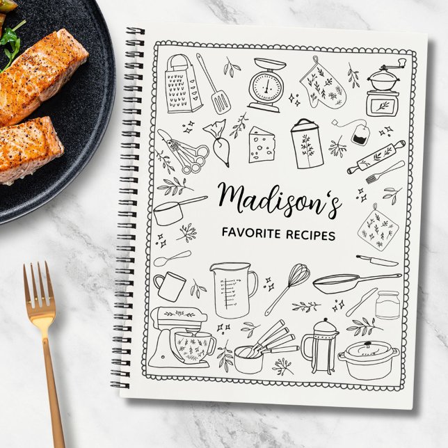 Cuaderno Personalized Hand Drawn Kitchen Utensils Recipe (In situ)