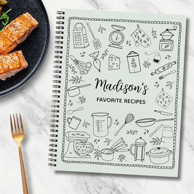 Cuaderno Personalized Hand Drawn Kitchen Utensils Recipe (In situ)